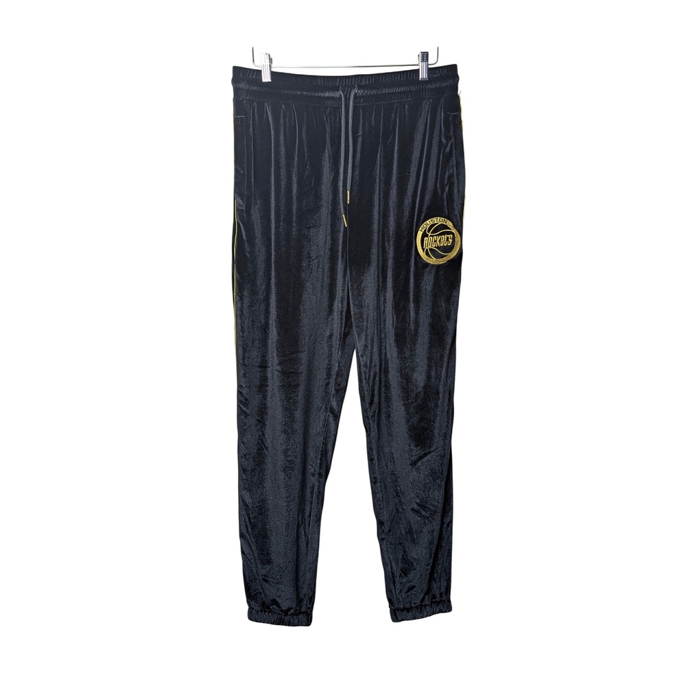 Mitchell & Ness Track Pants Men L Black Houston Rockets Hardwood Classics Velour